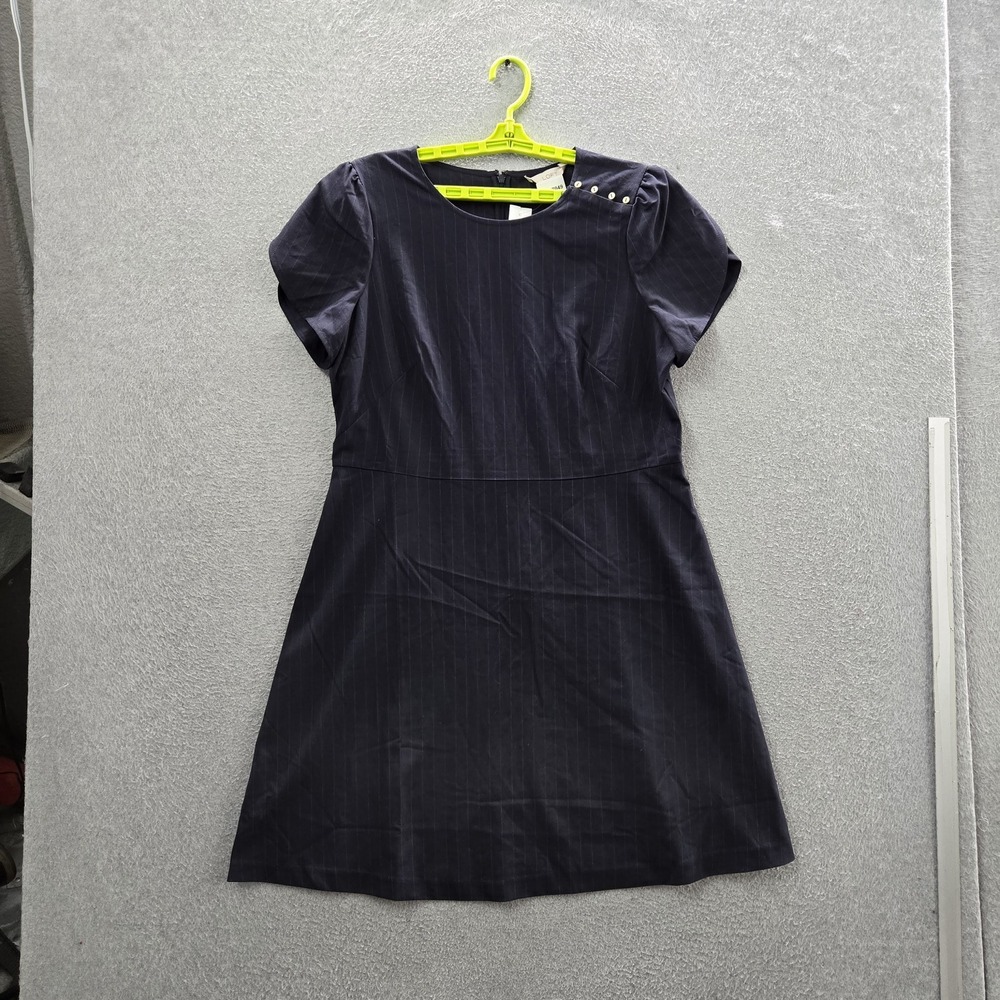 LOFT Women Dress 14 Navy Striped Shift Business Short Sleeve Office NWT